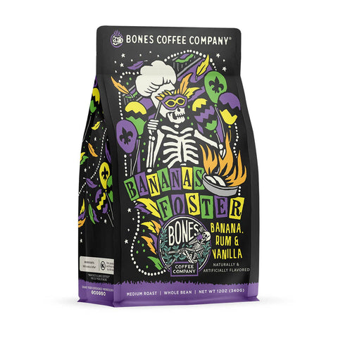 Bones Coffee Company - Bananas Foster Flavored Coffee | 12oz | Whole Bean & Ground