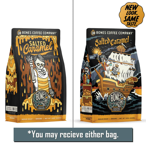 Bones Coffee Company - Salted Caramel Flavored Coffee | 12oz | Whole Bean & Ground