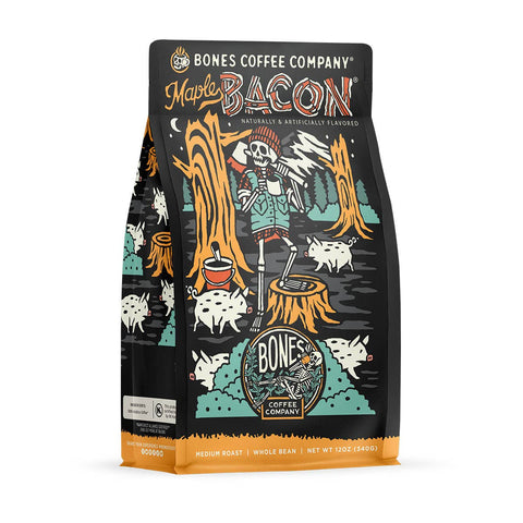 Bones Coffee Company - Maple Bacon® Flavored Coffee | 12oz | Whole Bean & Ground