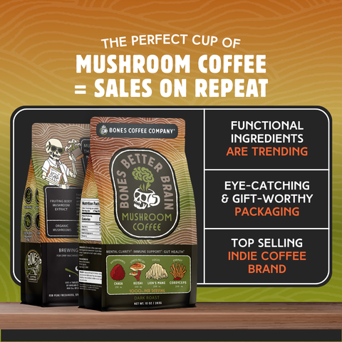 Bones Coffee Company - Better Brain Mushroom Coffee | Dark Roast | 10oz
