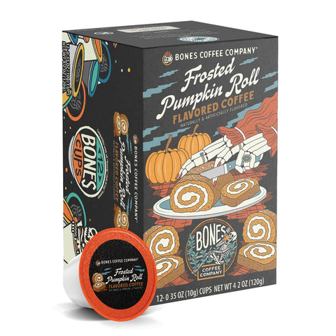Bones Coffee Company - Frosted Pumpkin Roll Coffee Pods | 12 | Flavored Coffee