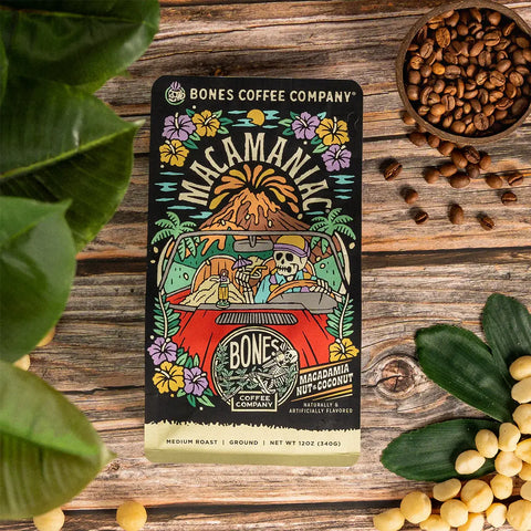 Bones Coffee Company - Macamaniac Flavored Coffee | 12oz | Whole Bean & Ground