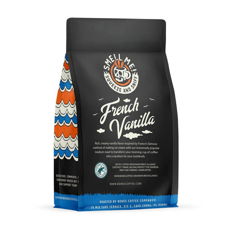 Bones Coffee Company - French Vanilla Flavored Coffee | 12oz | Whole Bean & Ground