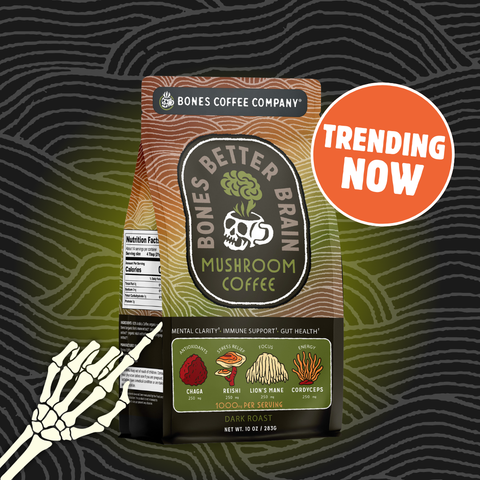 Bones Coffee Company - Better Brain Mushroom Coffee | Dark Roast | 10oz