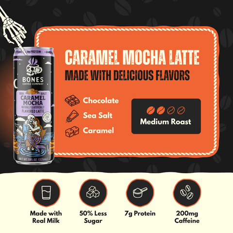 Bones Coffee Company - Sea Salt Caramel Mocha Latte | 12-Pack | RTD Iced Coffee