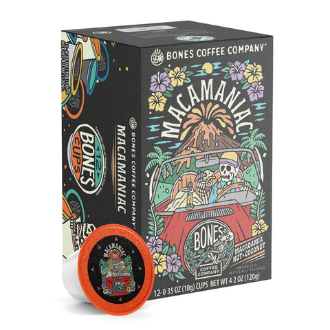 Bones Coffee Company - Macamaniac Coffee Pods | 12 Count | Flavored Coffee
