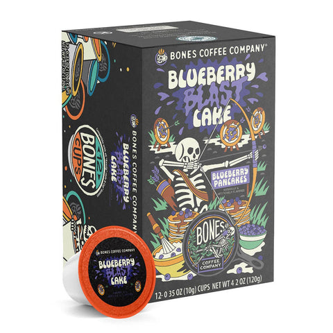 Bones Coffee Company - Blueberry Blast Coffee Pods | 12 Count | Flavored Coffee