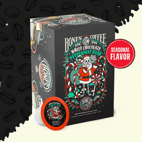 Bones Coffee Company - White Chocolate Peppermint Bark Christmas Coffee | Pods | 12