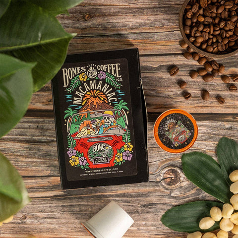Bones Coffee Company - Macamaniac Coffee Pods | 12 Count | Flavored Coffee
