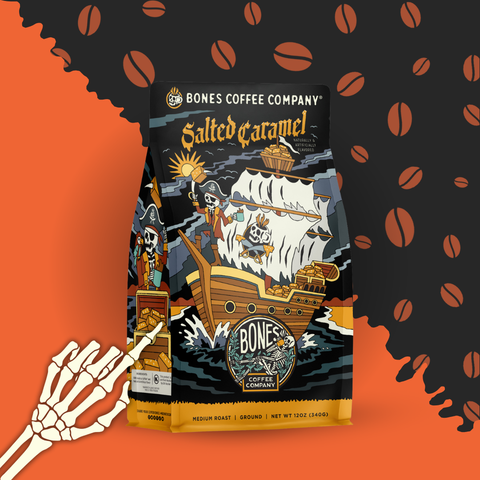 Bones Coffee Company - Salted Caramel Flavored Coffee | 12oz | Whole Bean & Ground