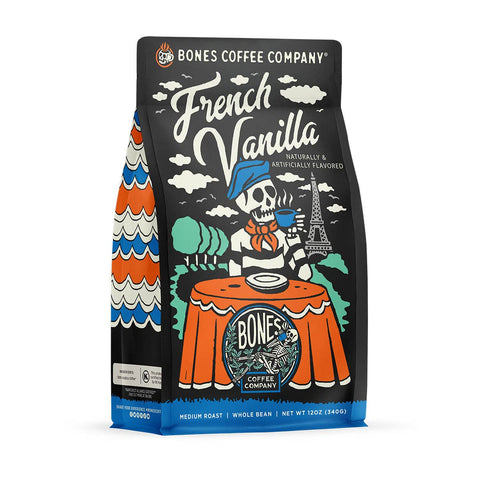 Bones Coffee Company - French Vanilla Flavored Coffee | 12oz | Whole Bean & Ground