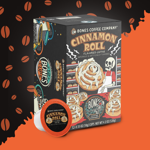 Bones Coffee Company - Cinnamon Roll Coffee Pods | 12 Count | Flavored Coffee Pods