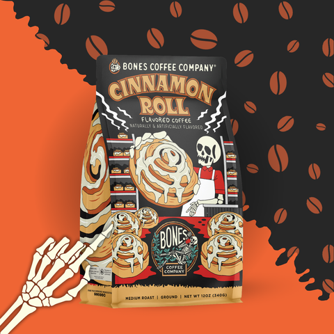 Bones Coffee Company - Cinnamon Roll Flavored Coffee | 12oz | Whole Bean & Ground