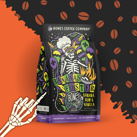 Bones Coffee Company - Bananas Foster Flavored Coffee | 12oz | Whole Bean & Ground