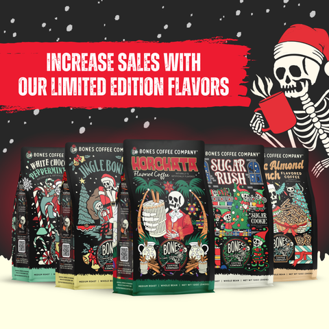 Bones Coffee Company - White Chocolate Peppermint Bark Christmas Coffee | Pods | 12