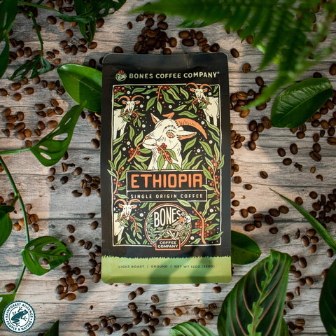 Bones Coffee Company - Ethiopia Single-Origin Coffee | 12oz | Whole Bean & Ground