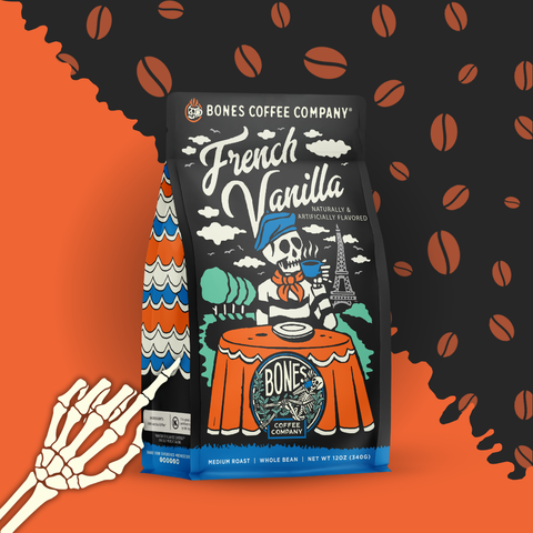 Bones Coffee Company - French Vanilla Flavored Coffee | 12oz | Whole Bean & Ground