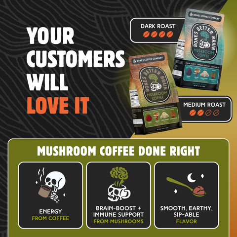 Bones Coffee Company - Better Brain Mushroom Coffee | Dark Roast | 10oz