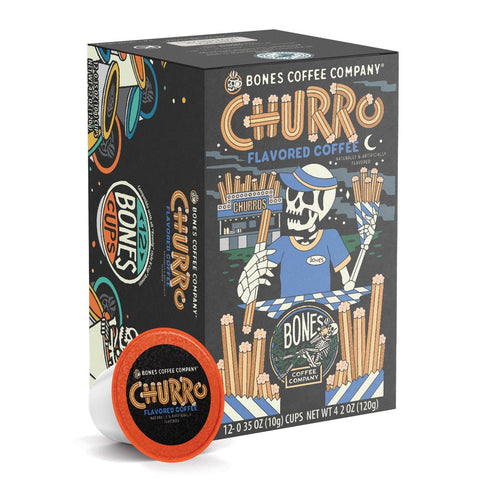 Bones Coffee Company - Churro Coffee Pods | 12 Count | Flavored Coffee