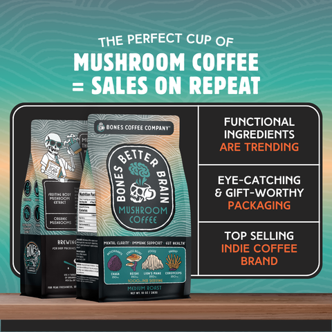 Bones Coffee Company - Better Brain Mushroom Coffee | Medium Roast | 10oz