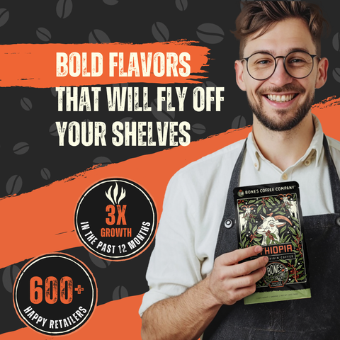 Bones Coffee Company - Cinnamon Roll Flavored Coffee | 12oz | Whole Bean & Ground
